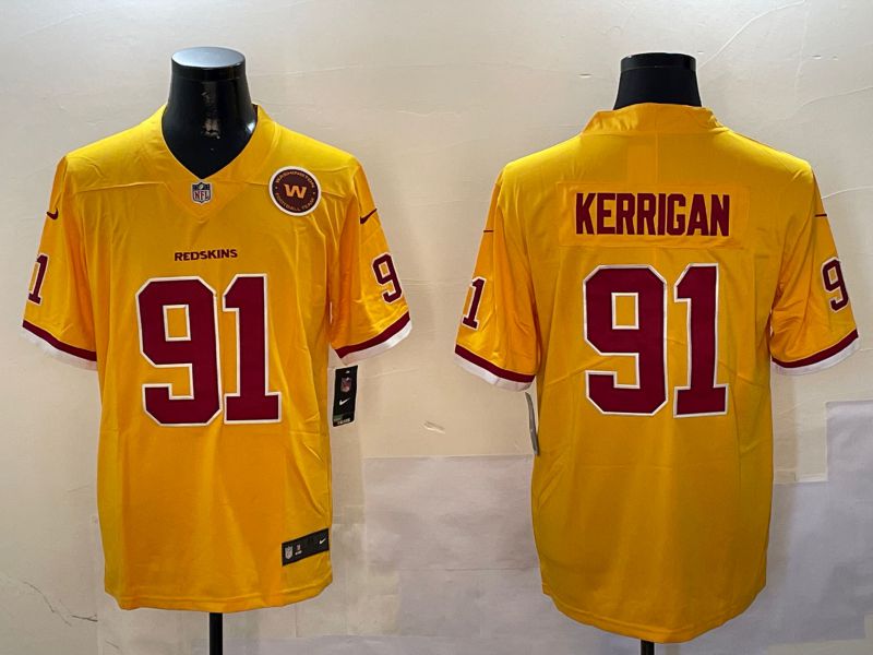 Men Washington Redskins #91 Kerrigan Yellow Second generation 2024 Nike Limited NFL Jersey style 2->washington redskins->NFL Jersey